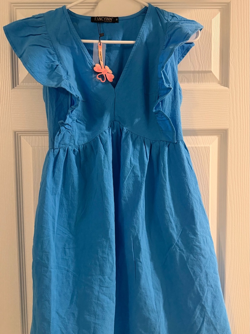 FANCYINN Bright Blue Ruffle Sleeve Girls Dress